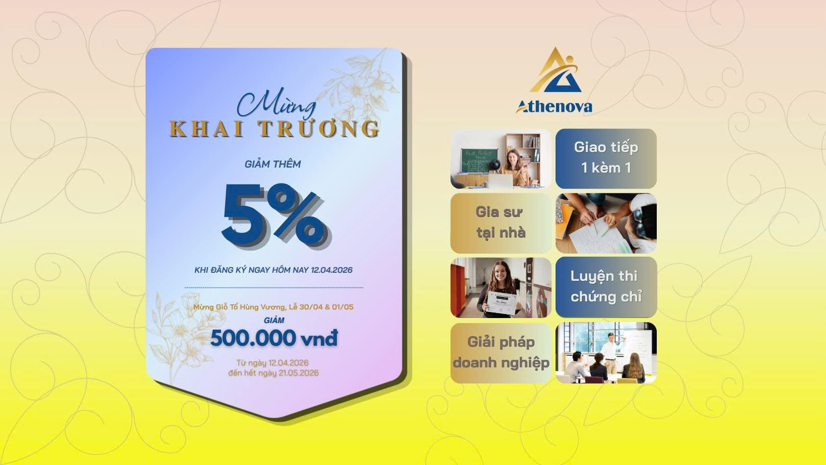 Khuyến mãi khai trương Athenova – Giảm thêm 5% và giảm 500.000 VNĐ